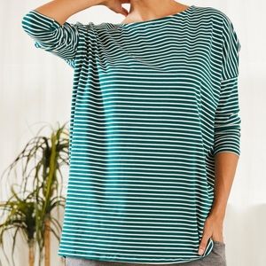 BOGO Simple Teal & White Striped Oversized 3/4 Dolman Tunic Shirt Small